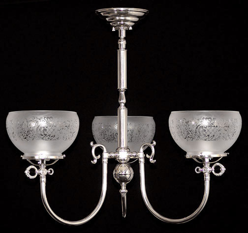 Model NSH20 Victorian Gaslight in Polished Nickel with French Acid Etched Glass.